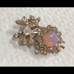 Vintage Pink Opal Flower Rhinestone Brooch